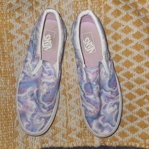 Vans white purple platform butterfly slip ons womens 9.5